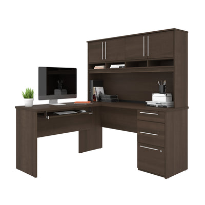 60" L-Shaped Desk with Hutch and Extra Storage in Antigua