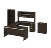 U-Shaped Executive Desk and Hutch with Dark Chocolate Top - Includes Matching File Cabinet and Bookcase