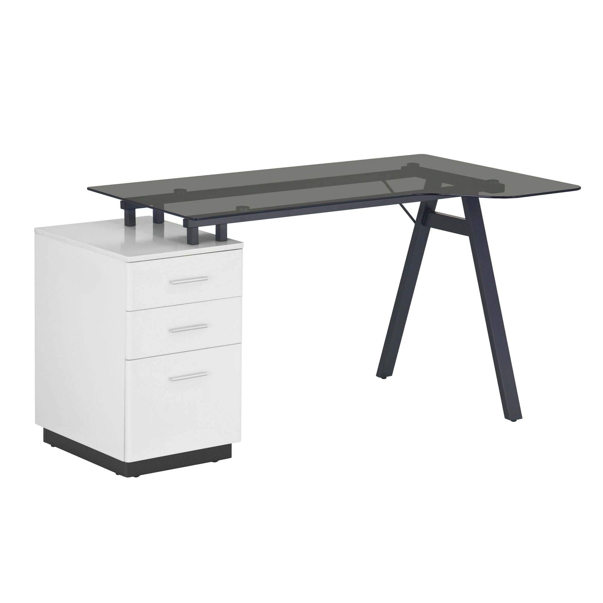 60" White & Glass Desk with Built-in File