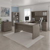 66" U- or L-Shaped Desk Set with File & Bookcase in Bark Gray