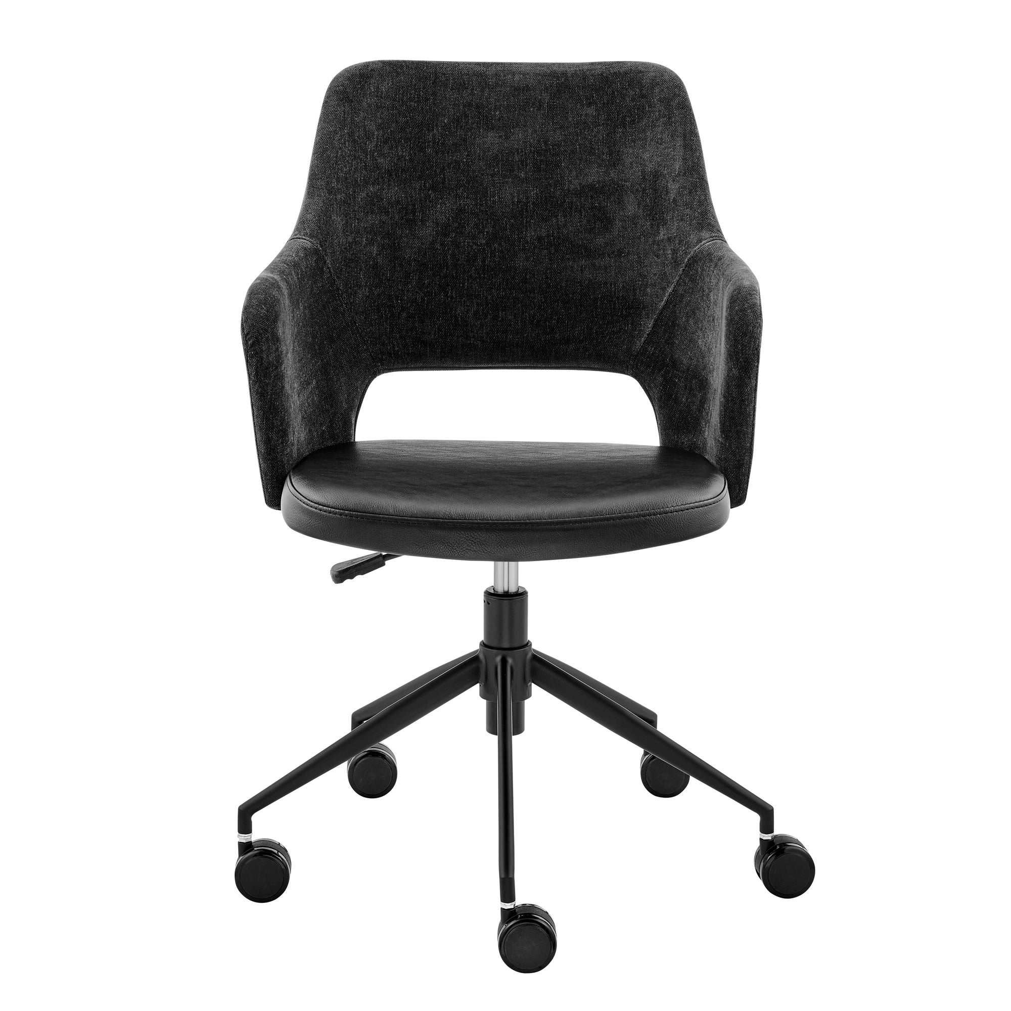 Black Leatherette & Fabric Office Chair with Sculpted Armrests