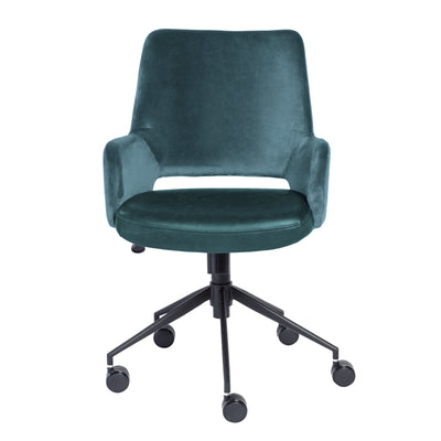 Blue Velvet & Black Leather Tilting Office Chair