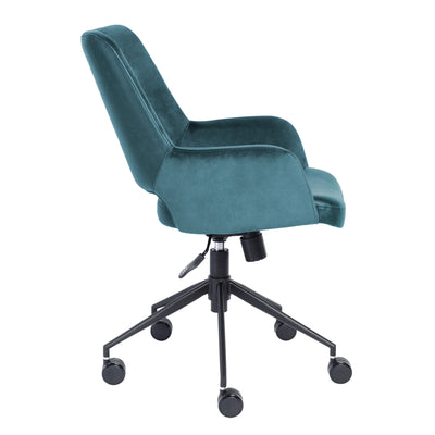 Blue Velvet & Black Leather Tilting Office Chair