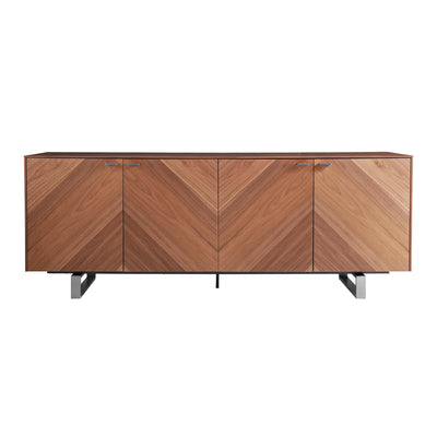 Stylish 79" Storage Credenza in American Walnut and Brushed Stainless Steel
