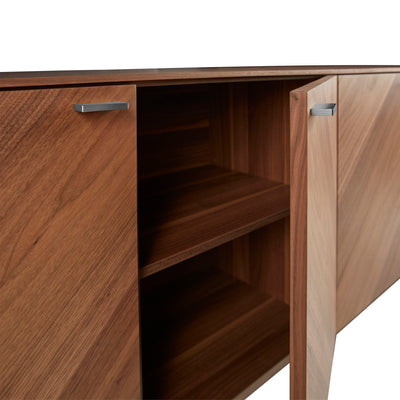 Stylish 79" Storage Credenza in American Walnut and Brushed Stainless Steel