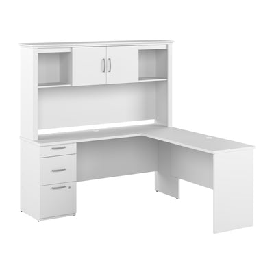 67" Matte White L-Shaped Desk with Hutch