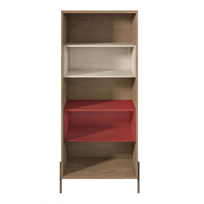 Eye-Catching Red, White, & Wood Storage Bookcase
