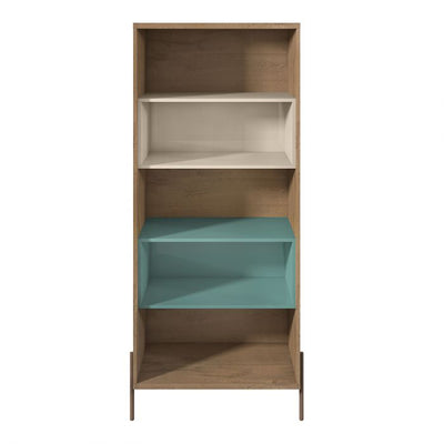 Eye-Catching Blue, White, & Wood Storage Bookcase