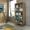 Eye-Catching Blue, White, & Wood Storage Bookcase