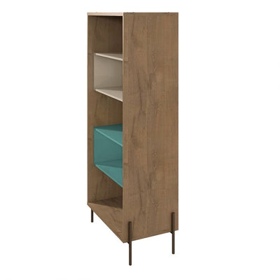 Eye-Catching Blue, White, & Wood Storage Bookcase