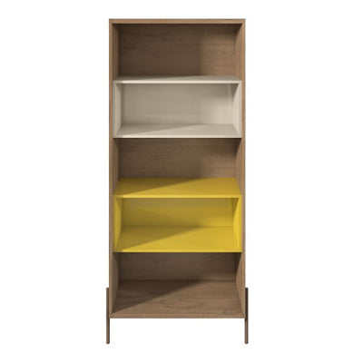 Eye-Catching Yellow, White, & Wood Storage Bookcase
