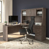 67" Warm Gray Maple L-Shaped Desk with Hutch