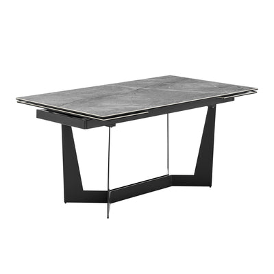 63-95" Gray Marbled Glass & Matte Steel Conference Table