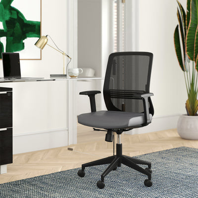 Office Chair with Adjustable Arms in Black Mesh