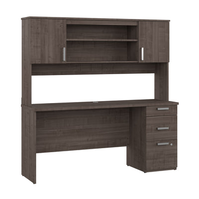 65" Gray Maple Desk with Hutch