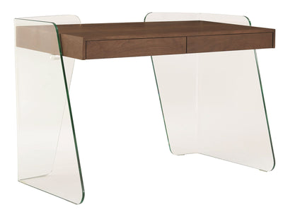 Glass-sided Office Desk with Walnut Top and Inset Drawers