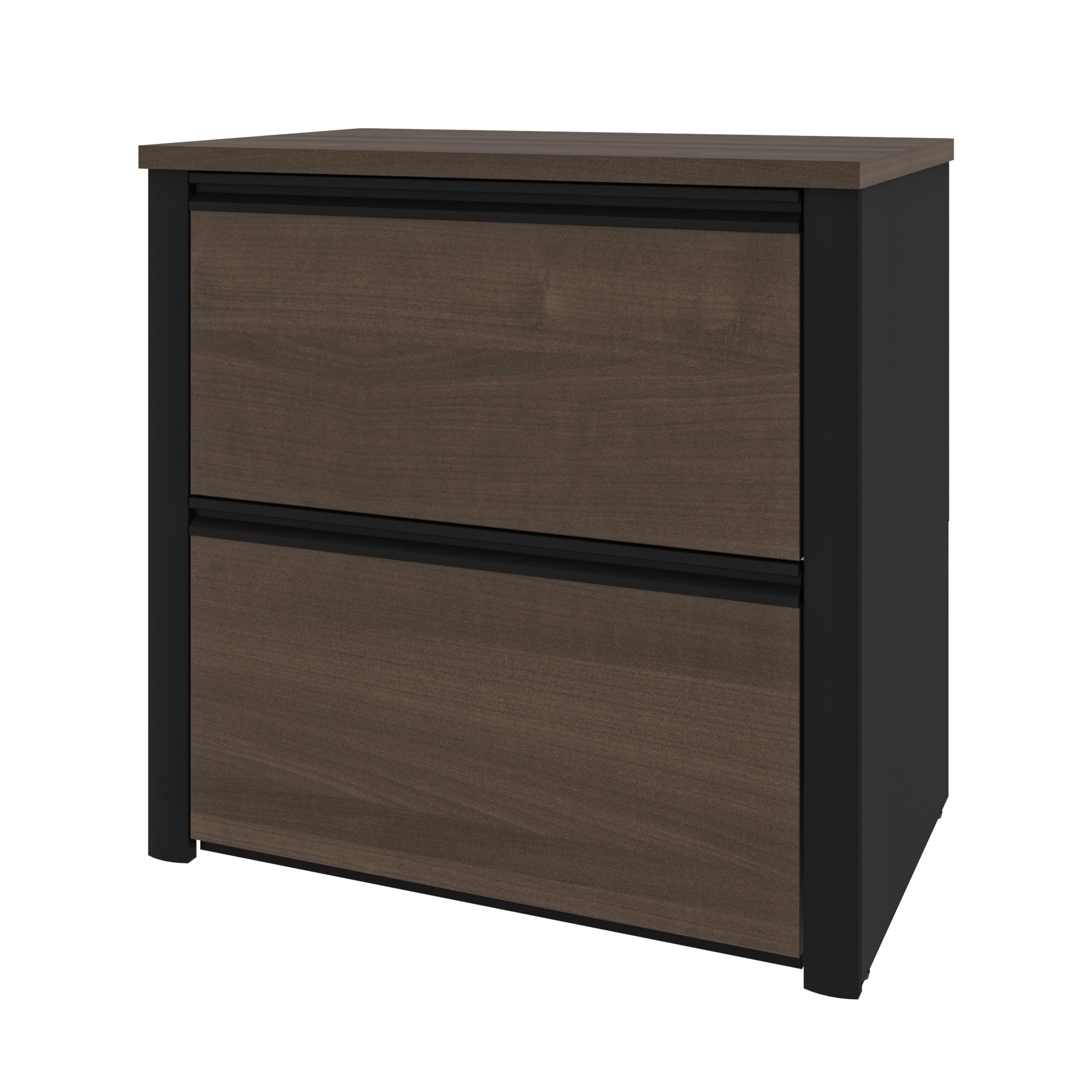 71" x 83" L-Shaped Desk with Oversized File Drawers in Antigua and Black