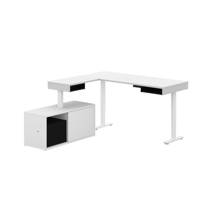 71" Adjustable Standing Desk in Black & White with Credenza