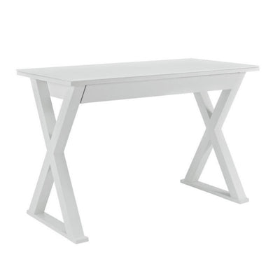 48" White Modern X-Frame Desk with Glass Top