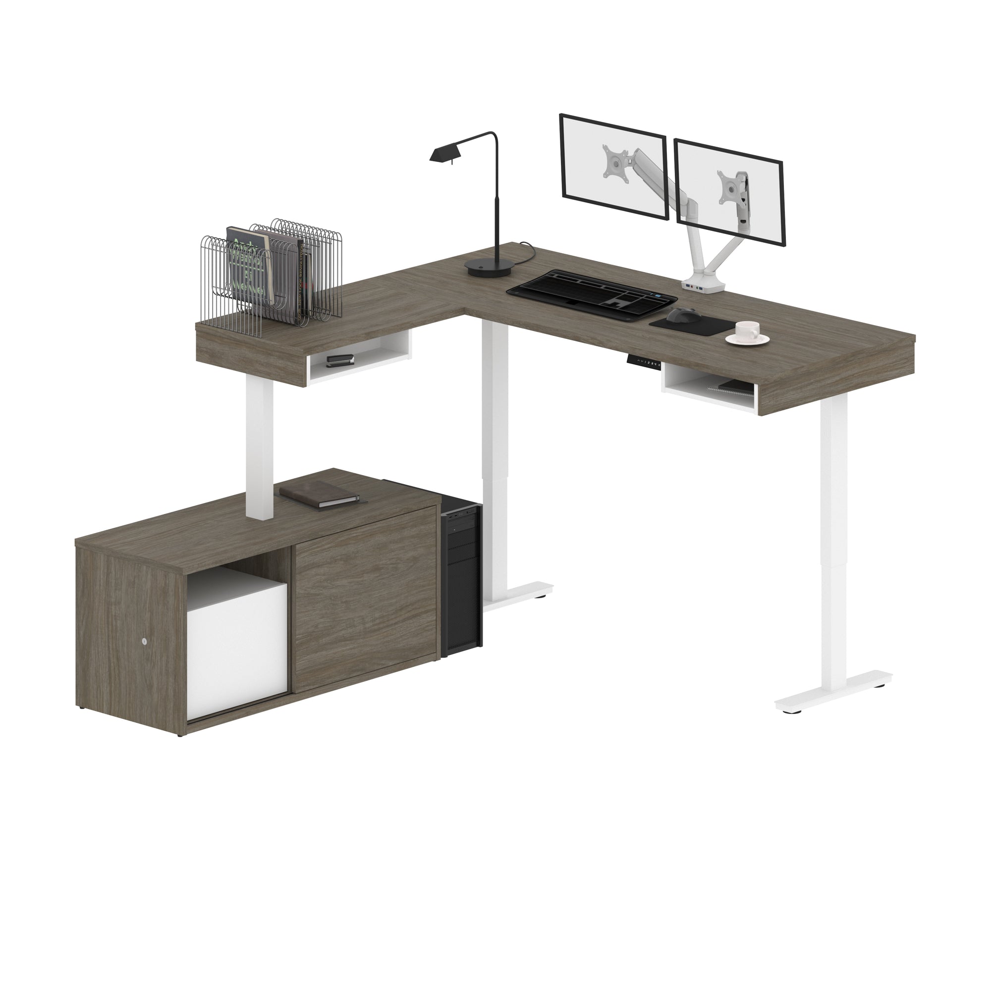 White L Shaped Desk with Drawers 66 x 66 x 29.5 - Simple System by Boss  Office Products