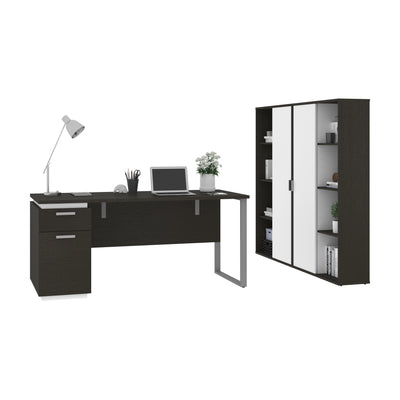 66" Desk with Included Cabinets in Deep Gray and White