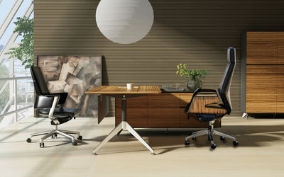 Modern Zebrano Wood L-shaped Executive Desk with Storage