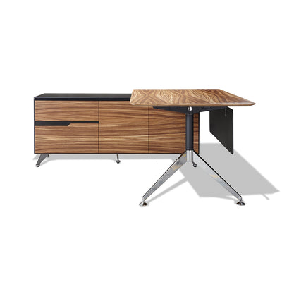 Modern Zebrano Wood L-shaped Desk with Storage (Left Return)