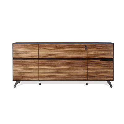 Modern Zebrano Wood L-shaped Desk with Storage (Left Return)