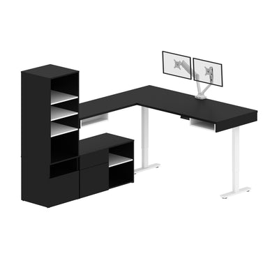 88" L-Shaped Modern Adjustable Black Desk with Twin Monitor Arms