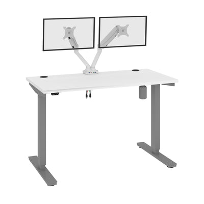 48" Twin Monitor Adjustable Desk in White/Gray