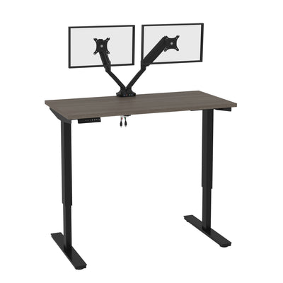 48" Adjustable Desk with Twin Monitor Support in Bark Gray & Black