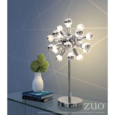Silver Chrome & Bare Bulb Table Lamp