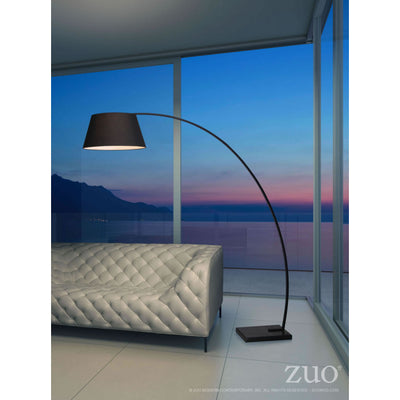 Simple Arched Floor Lamp w/ Black Metal & Black Shade