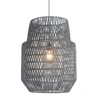Gray Bell-Shaped Ceiling Light w/ Woven Shade