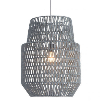 Gray Bell-Shaped Ceiling Light w/ Woven Shade