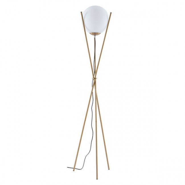 Brushed Brass Three-Legged Floor Lamp w/ Orb Lamp