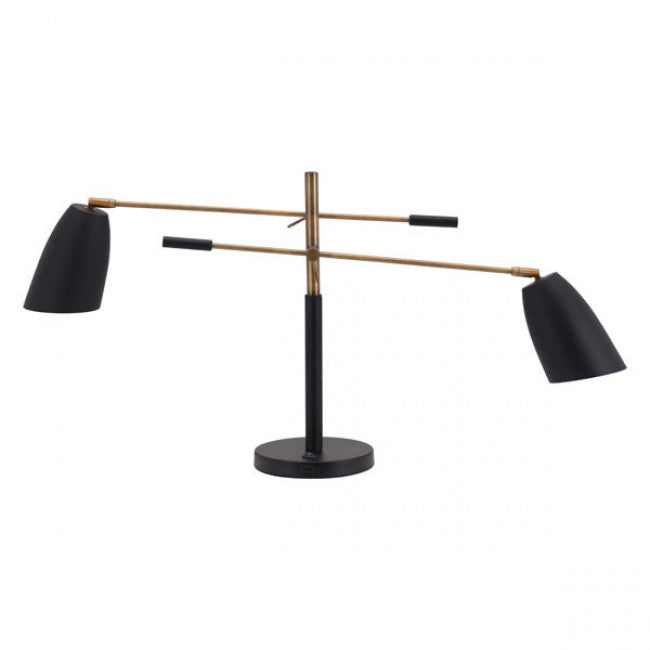 Versatile Two-Light Black & Brass Office Desk Lamp