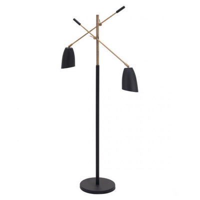 Versatile Two Light Black & Brass Office Floor Lamp