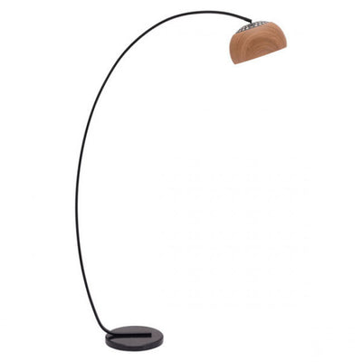 Curved Floor Lamp w/ Wooden-Style Shade