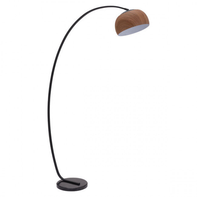 Curved Floor Lamp w/ Wooden-Style Shade