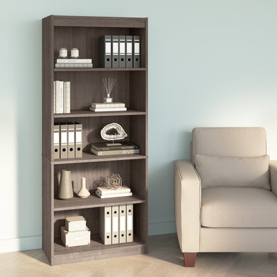 30" Gray Maple 5-Shelf Bookcase