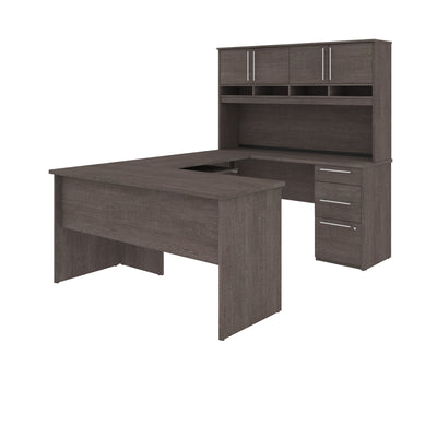 60" U-Shaped or L-Shaped Desk with Extra Storage in Bark Gray
