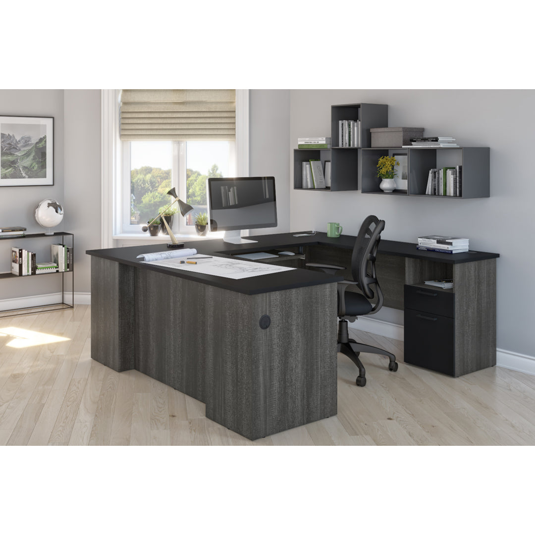 Bark Gray & Black Modern U-shaped Desk