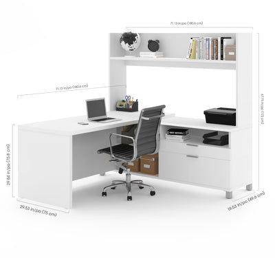 White 71" x 71" L-Shaped Office Desk with Hutch