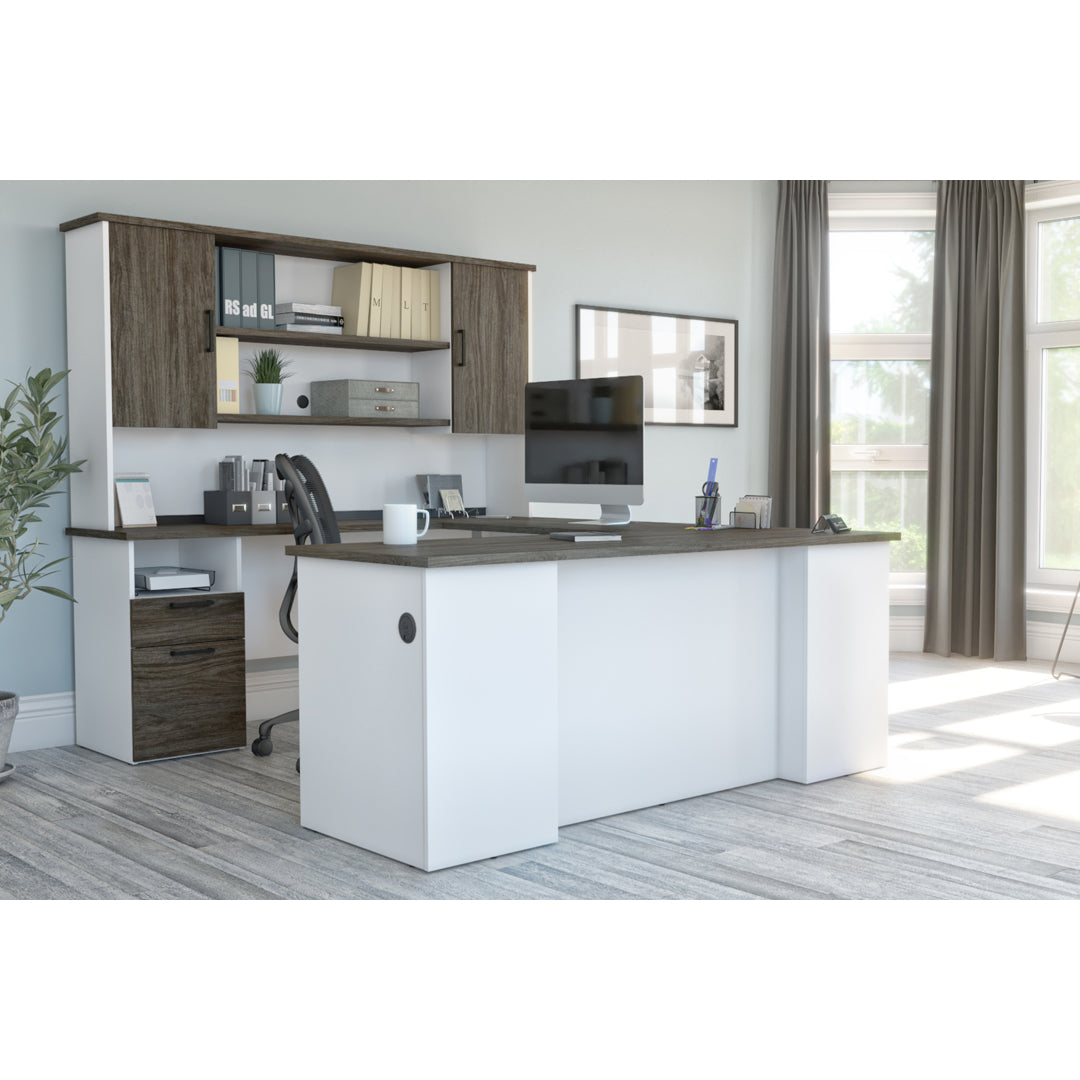 White u shaped desk with hutch deals