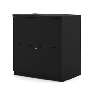 Modern L-shaped Desk with Hutch & Height Adjustable Side in Deep Gray & Black