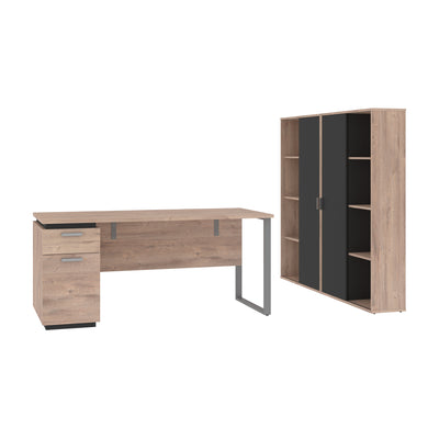 66" Desk with Included Cabinets in Rusic Brown & Graphite