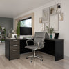 Deep Gray & Black L-shaped Modern Desk with Single Pedestal