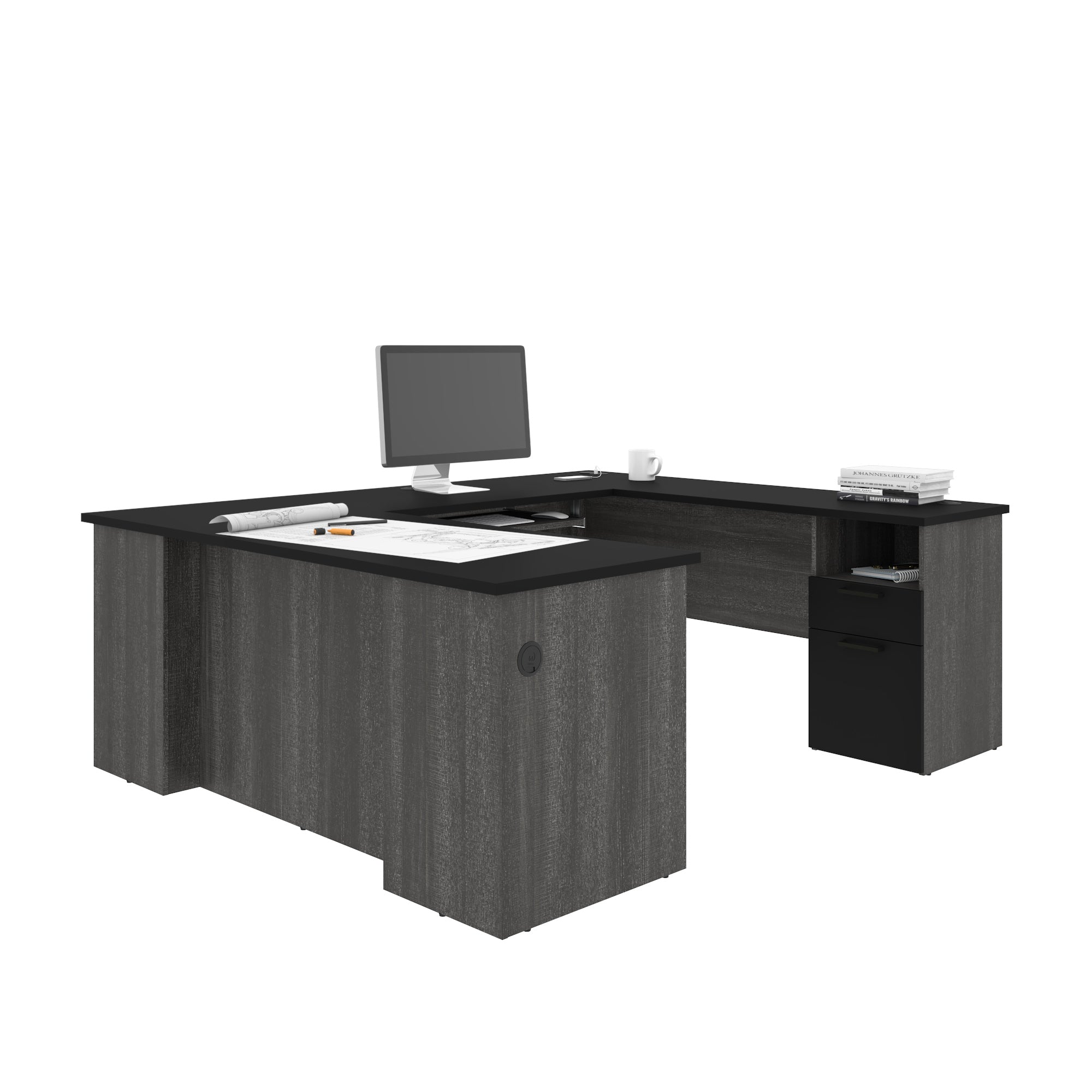 Bark Gray & Black Modern U-shaped Desk