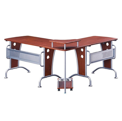 Modern Mahogany L-Shaped Desk with CPU Stand